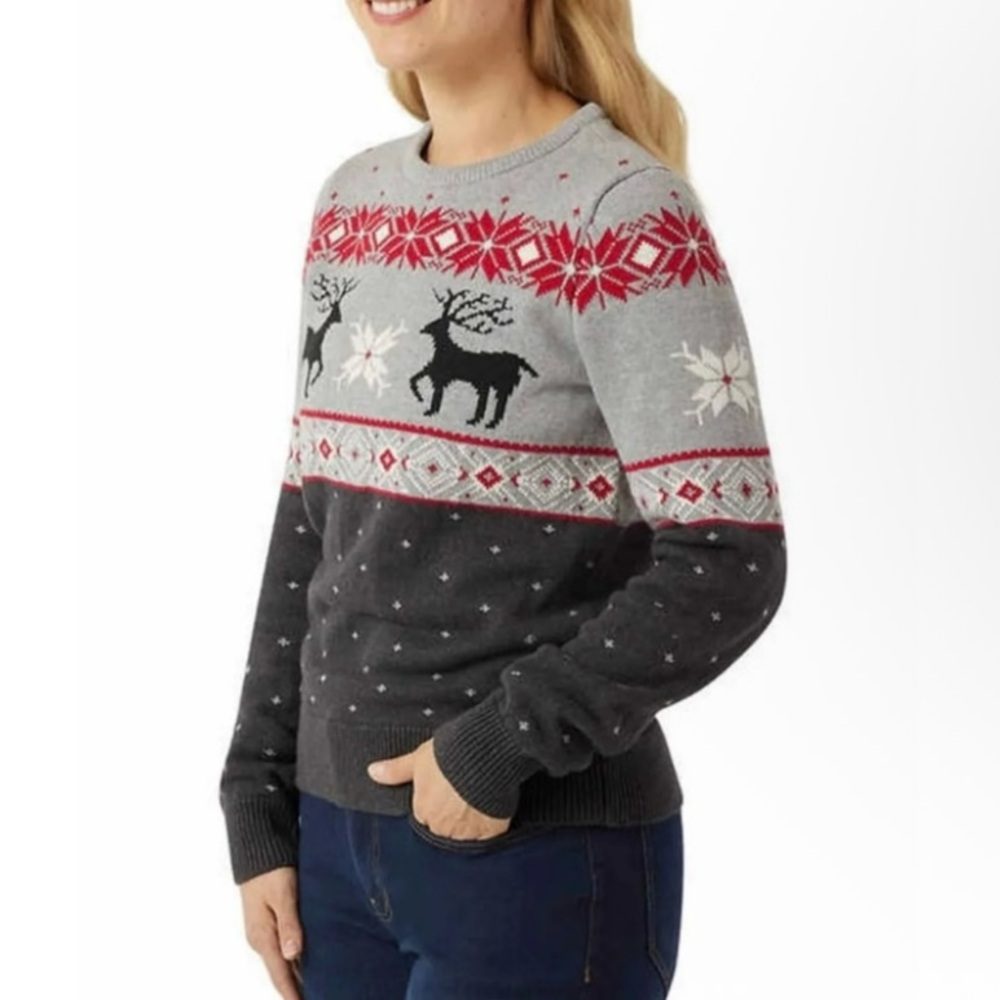 NWT Chaps Gray & Red Family Holiday Crew Neck Sweater